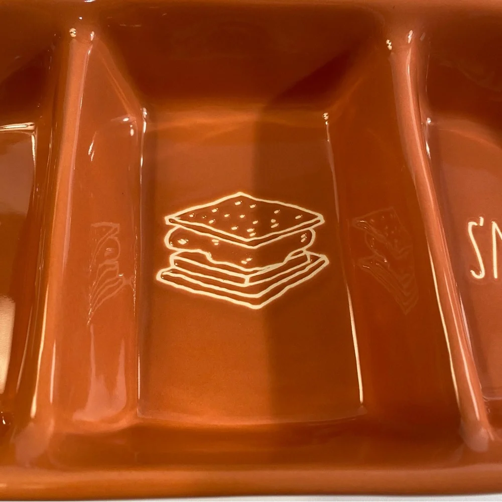 Rae Dunn Orange More S’mores Ceramic Pottery 3 Section Divided Dish Serving Tray